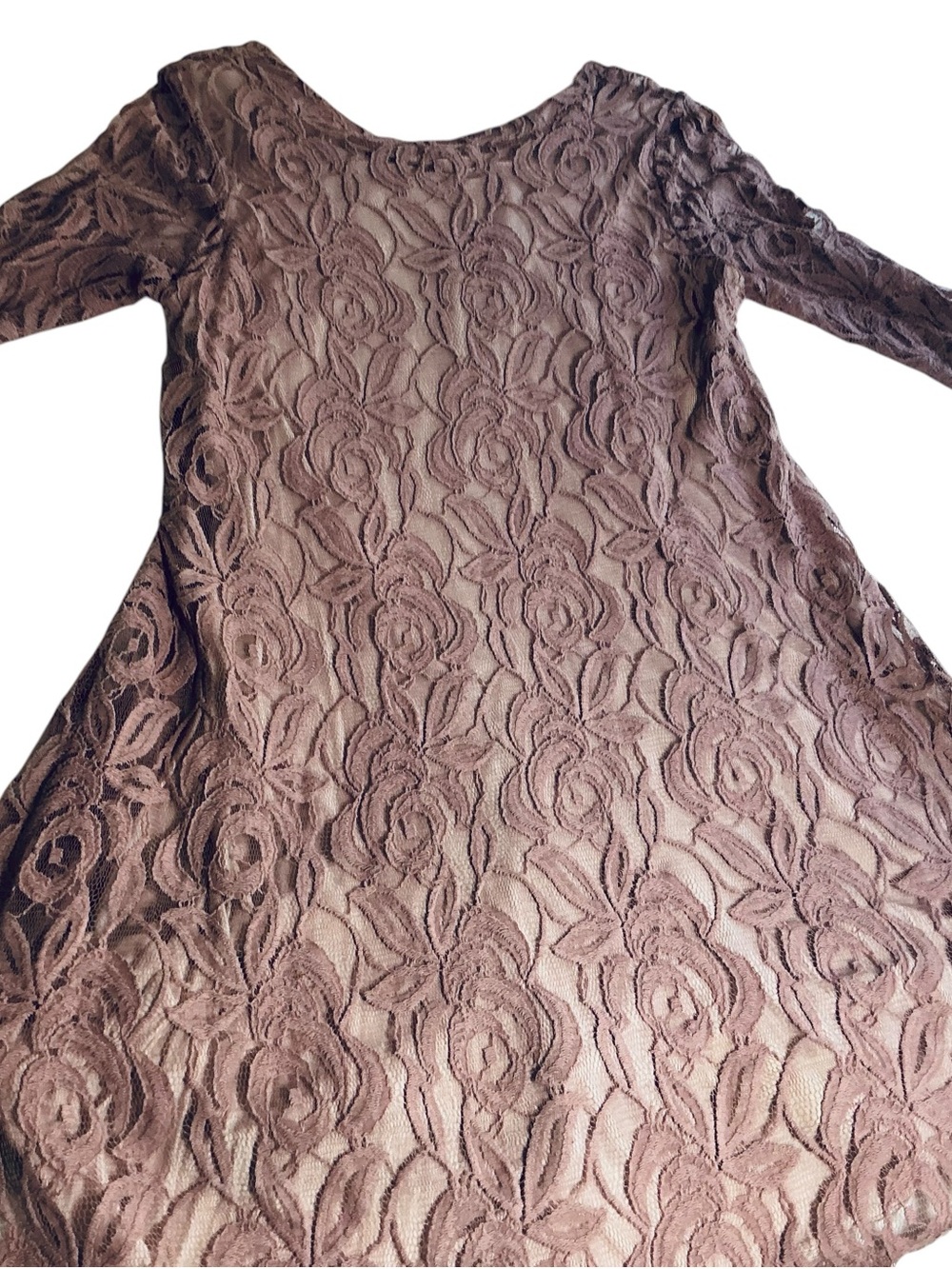 Puella Mauve Floral Lace A-Line Dress 3/4 Sleeve Knee Length M Made in USA - Picture 4 of 10